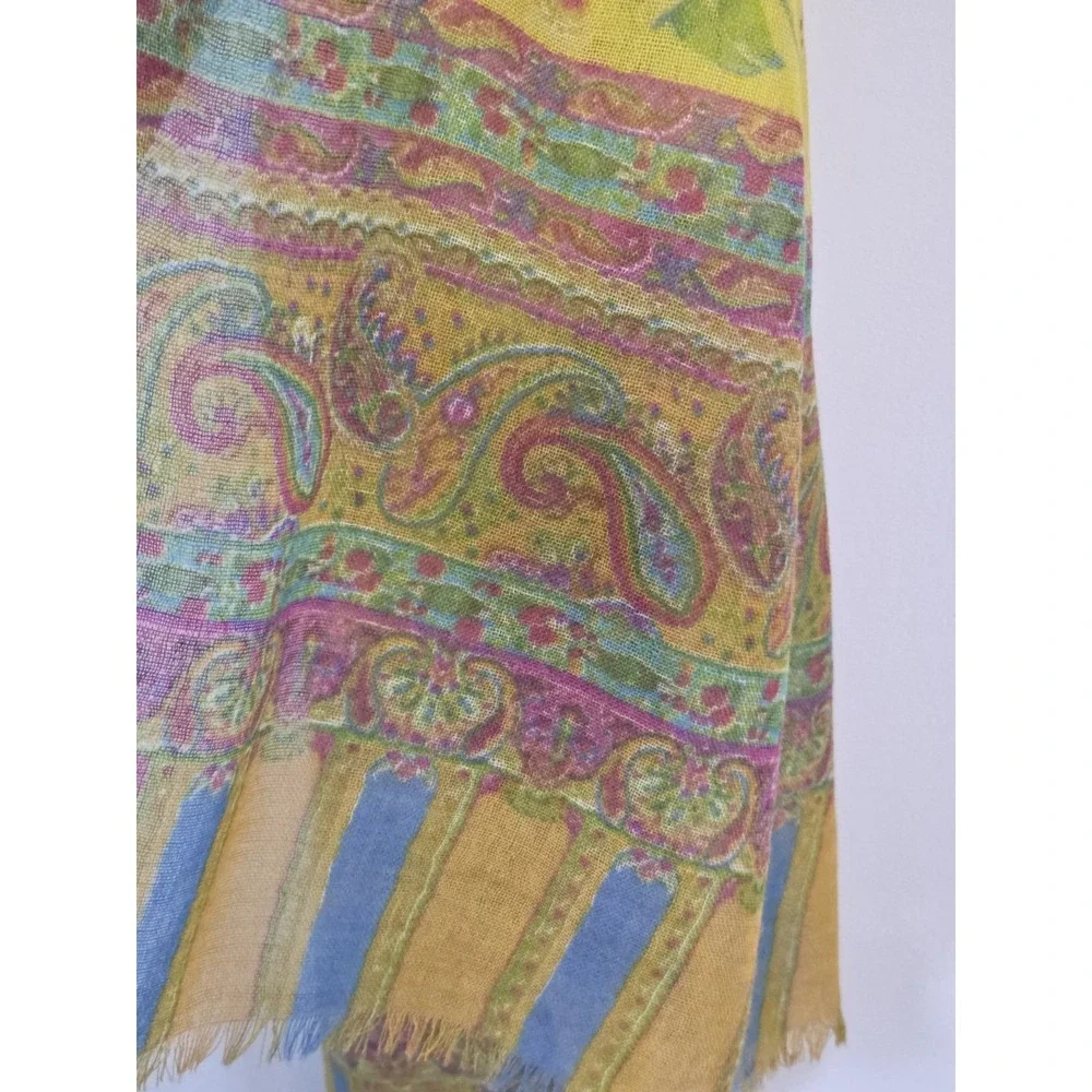 Anthropologie Moksha Wool Floral Paisley Rectangle Shawl Scarf Wrap 30x80